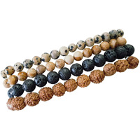 Young & Forever Gift Dvine Dalmation and Picture Jasper Lava Rock Rudraksha Stone Beads Diffuser Healing Yoga Reiki Natural Energy Multistrand Bracelet for Men and Women