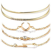 Shining Diva Fashion Set Of 5 Stylish Multilayer Crystal Bangle Charm Bracelet for Women (Golden) (10713b)