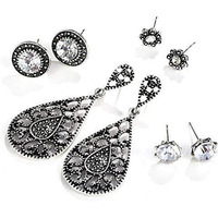 Shining Diva Fashion Womens 4 Pairs Combo Stylish Traditional Oxidized Silver Base Metal Stud Earrings - Grey (9927er)