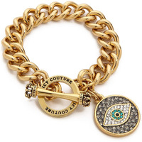 Young & Forever Gift Eye-Catchy Gold Chain Style Cubic Zirconia Embellished Evil Eye Charm Gold Plated Kabbalah Bracelet for Women and Girls (Gold)