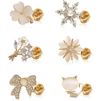 SANNIDHI 6pcs Shirt Brooch Pin Saree Brooch for Women Pearl Brooch Buttons Rhinestone Cover Up Safety Pins for Shirt Shawl Sweater, Jewelry Set Gift for Women Girls