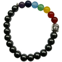Young & Forever Gift Reiki Crystal Natural Hematite Magnetic Stretchy Beads 7 Chakra Bracelet For Reiki Healing And Crystal Healing Stone Bracelet For Unisex Adult