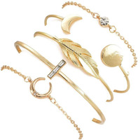 Shining Diva Fashion Set of 5 Stylish Multilayer Crystal Bangle Gold Plated Bracelet for Women and Girls (rr10673b)