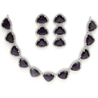 ZENEME Rhodium Plated Silver Toned Triangular Shaped American Diamond Studded Jewellery Set For Women and Girl (Royal Blue)