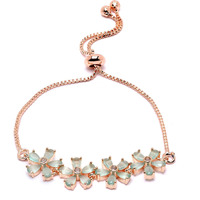ZENEME Bracelet Rose Gold Plated American Diamond Studded Lime Green Floral Link Adjustable Bracelet For Women and Girls