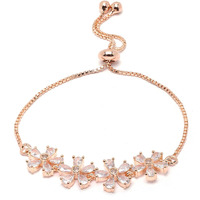 ZENEME Bracelet Rose Gold Plated Stylish Flower Shaped Crystal American Diamond Charm Bracelet For Women and Girls