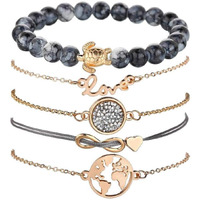 Shining Diva Fashion Set of 5 Stylish Multilayer Crystal Gold Plated Bracelet for Women and Girls (rr10679b), One Size
