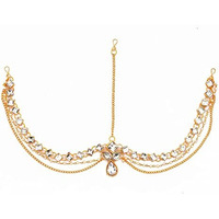 Handicraft Kottage Latest Hair Jewelry Traditional Gold Pearl Stylish Chain Mathapatti Maang Tikka Jewellery (Style14)
