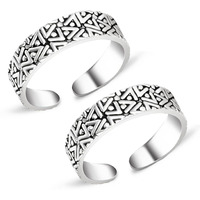 Silver Chest 925 Silver Toe Rings for Women Stylish Silver Bands for Girls -Sterling Silver Plain Oxidised rings with 3D Self Designs
