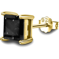 HIGHSPARK 925 Silver Mens Square Black Solitaire Stud in Gold Finish | 92.5 Sterling Silver and Diamond like Brilliance Sparkling Zirconia | Single Stud for Men - Gold Black 6mm