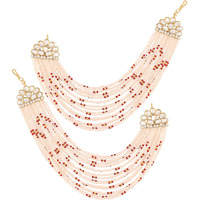 I Jewels 18K Gold Plated Multi Strand Earring with Ear Chain Embellished With Pearl For Women/Girls (E2882) (Maroon)