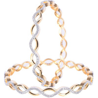 Ratnavali Jewels American Diamond CZ Gold Plated White Solitaire Bangles for Women/Girls RV3204W-2.8