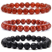 Young & Forever Gift Dvine Spiritual Natural Semi-Precious Red Onyx Red Jasper and Lava Rock Reiki Bracelet for Men and Women Set of 3