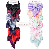Diversa Large Satin Hair Bows Ties for Girls Women Silk-Stylish French Bow Hair Clip Bowknot Hair Barrettes Big Ribbon Bow with Long Tail (Multicolor) (pack of 12)