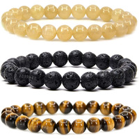 Young & Forever Gift Dvine Spiritual Natural Semi-Precious Calcite Tigers Eye Lava Rock Bracelet for Men and Women Set of 3