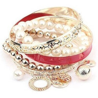 Cinderella Collection By Shining Diva Pearl Coins Element Charm Bracelet for Women (Red, 6324b)