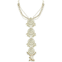 I Jewels Gold Plated Traditional Handcrafted White Kundan and Pearl Studded Paranda/Hair Braid Pin Choti For Bridal Perfect for Wedding (T2096W)