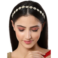 Karatcart Gold Plated Pearl Beaded Kundan Hairband for Women