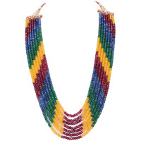 Ratnavali Jewels Seven Layer Real Multi Red Blue Sapphire Onyx Stone Beads Necklace for Women and Girls RV2223B-7