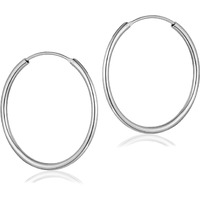 SIVYAA Pure 925 Sterling Silver Plain Round Hoop Bali Earrings for Women Men Boys & Girls, Diameter 40mm Medium