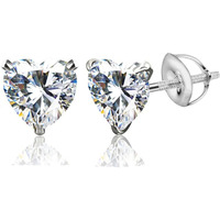 HIGHSPARK 925 SIlver Heart Solitaire Screwback Stud Earrings | 92.5 Sterling Silver & Heart Brilliant Cubic Zirconia Tops for Men Women Boys & Girls | Silver 7mm
