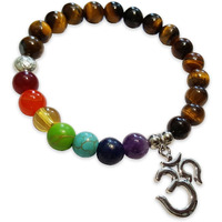 Young & Forever Gift Valentines Gifts Special Dvine Lava Stone 7 Chakra Hamsa Hand Evil Healing Yoga Beads Strand Bracelet for Women and Men (Tigers Eye and Om)