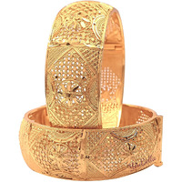 ZENEME Bangle Gold Plated Copper Brass Alloy Traditional & heavy look in Golden Broad Kada Set Of 2 Bangle Jewellery For Girl and Women (2.6).