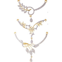 ZENEME Sparkling Gold Plated Wedding Jewellery American Diamond Solitaire Mangalsutra Tanmaniya Combo For Women (Combo 11)