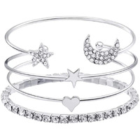 Shining Diva Fashion Crystal Multilayer Charm Bangle Silver Plated Bracelet for Women and Girls (Silver) (9914b)