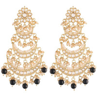 I Jewels 18k Gold Plated 3 Layered Beaded Chandbali Earrings with Kundan and Pearl Work for Women (E2859-1) (Black)