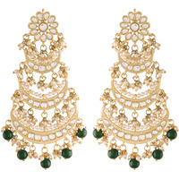 I Jewels 18K Gold Plated 3 Layered Beaded Chandbali Earrings with Kundan and Pearl Work for Women (E2859G)