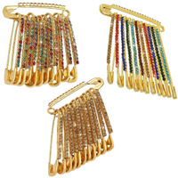VAMA South Indian Traditional Multicolor Rhinestone Safety Saree Pin Dress Kurtis Pallu Dupatta Chunari Scarf Sari Pleats Pins For Women - (Saree Pin For Pleats) (Rhinestone Safety Pins Bulk)