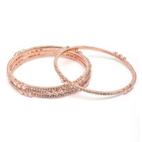 ZENEME Rose Gold-Plated Lime Green & White Oval Shaped AD studded Handcrafted Bangles Set for Girls and Women (Set Of 4) (2.8) (Style_01, 2.8 Inches)