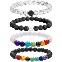 Young & Forever Gift Set of 4 Semi Precious Stone Bracelet for Men and Women Diffuser 7 Chakra Bracelet