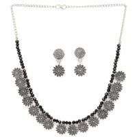 Sukkhi Trendy Oxidised Silver Plated Floral Shaped Collar Bone Necklace Set And Earring | Jewellery Set For Women (NS105541)