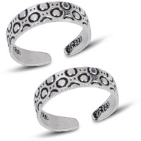 Silver Chest 925 Sterling Silver Toe Ring Pair For Women  Oxidized Band with small black circle design