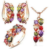 YouBella Jewellery Set Multi-Color AAA Swiss Zircon Rose Gold Crystal Necklace Pendant Ring Bracelet Bangle and earrings Jewellery Combo For Girls and Women (Pendant, Earrings & Ring)