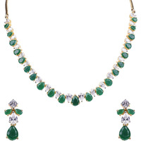 Ratnavali Jewels American Diamond Gold Plated Traditional Fashion Jewellery Red White Necklace Pendant Set with Earring for Women/Girls RV3417R