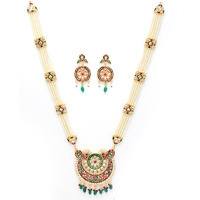 ZENEME Jewellery Set Gold Plated Long Necklace Hyderabadi Design Pearl Peacock Necklace Set With Earring Jewellery For Women & Girls (Design)