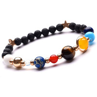 Young & Forever Gift Jewellery DVine Tiger Eye Lapis Lazuli Red Agate Lava Rock Diffuser Healing Beads Yoga Reiki Gold Star Natural Stone Energy Planet Strand Bracelet For Unisex Adult