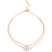 MINUTIAE Flower Shape Layered Anklet With Solitaire Crystal Diamonds Painjan Payal Foot Chain Jewellery For Women and Girls (Rose Gold)