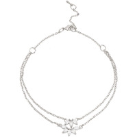 MINUTIAE Flower Shape Layered Anklet With Solitaire Crystal Diamonds Painjan Payal Foot Chain Jewellery For Women and Girls (Silver)