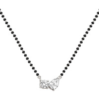 MINUTIAE Stylish AD Pendant Necklace Black Beads Mangalsutra For Women With Extendable Chain (Silver)