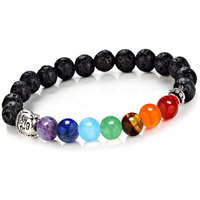 Young & Forever Gift DVine Lava Rock Seven Chakra Diffuser Healing Beads Yoga Reiki Silver Buddha Charm Natural Stone Energy Strand Bracelet For Unisex Adult