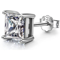 HIGHSPARK 925 Silver Mens Square Solitaire Stud Earring | 92.5 Sterling Silver and Diamond like Brilliance Sparkling Zirconia | Single Stud for Men | Lovely Gift - Silver 6mm