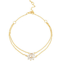 MINUTIAE Flower Shape Layered Anklet With Solitaire Crystal Diamonds Painjan Payal Foot Chain Jewellery For Women and Girls (Gold)