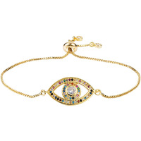 Young & Forever Gift Eye-Catchy 18k Gold Plated Bolo Chain Rainbow Cubic Zirconia Embellished Evil Eye Charm Gold Plated Kabbalah Bracelet for Women and Girls