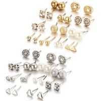 Shining Diva Fashion Gold Silver Non Precious Metal Latest Stylish Crystal Pearl Stud Earrings for Women -24 Pairs Combo Set (cmb291_10868_10869)