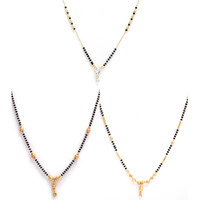 ZENEME Sparkling Gold Plated Wedding Jewellery American Diamond Solitaire Mangalsutra Tanmaniya Combo For Women (Combo 14)
