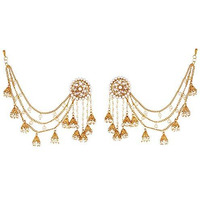 ZENEME Traditional Stylish Gold Plated Polki & Pearl Bahubali Jhumki Jhumka Earrings Jewellery For Girls And Women (Design 1)